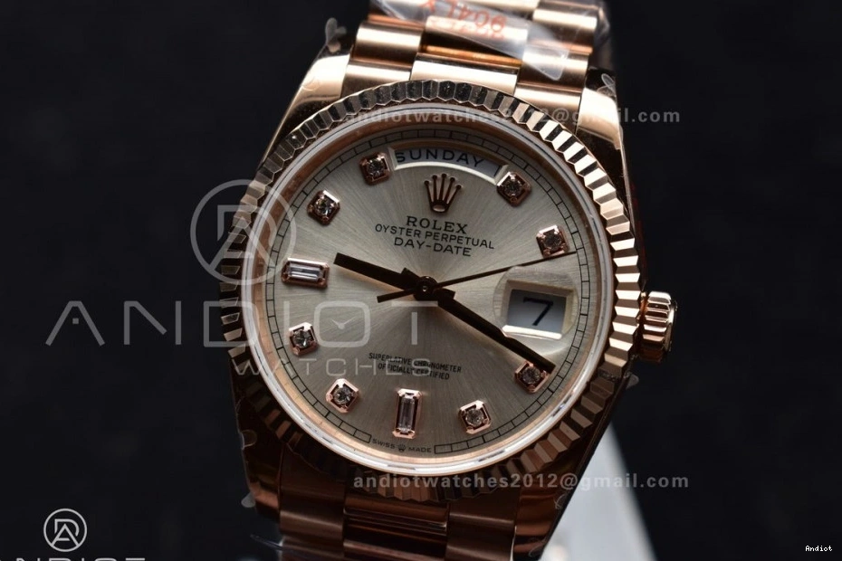 36 vr3255 DayDate on (Gain Diamond V5 Steel President Weight) Silver Square Edition QF Best Dial 904L with RG Bracelet 1112